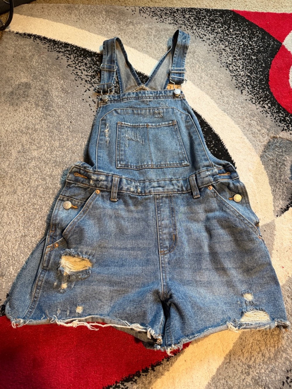 Denim Short Overalls - Distressed Blue Jean Shorts